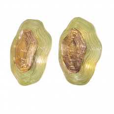 Pair of organic form green and gold glass sconces